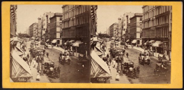 Looking down Broadway, from the corner of Chambers(Broome) Street, by E. & H.T. Anthony (Firm)