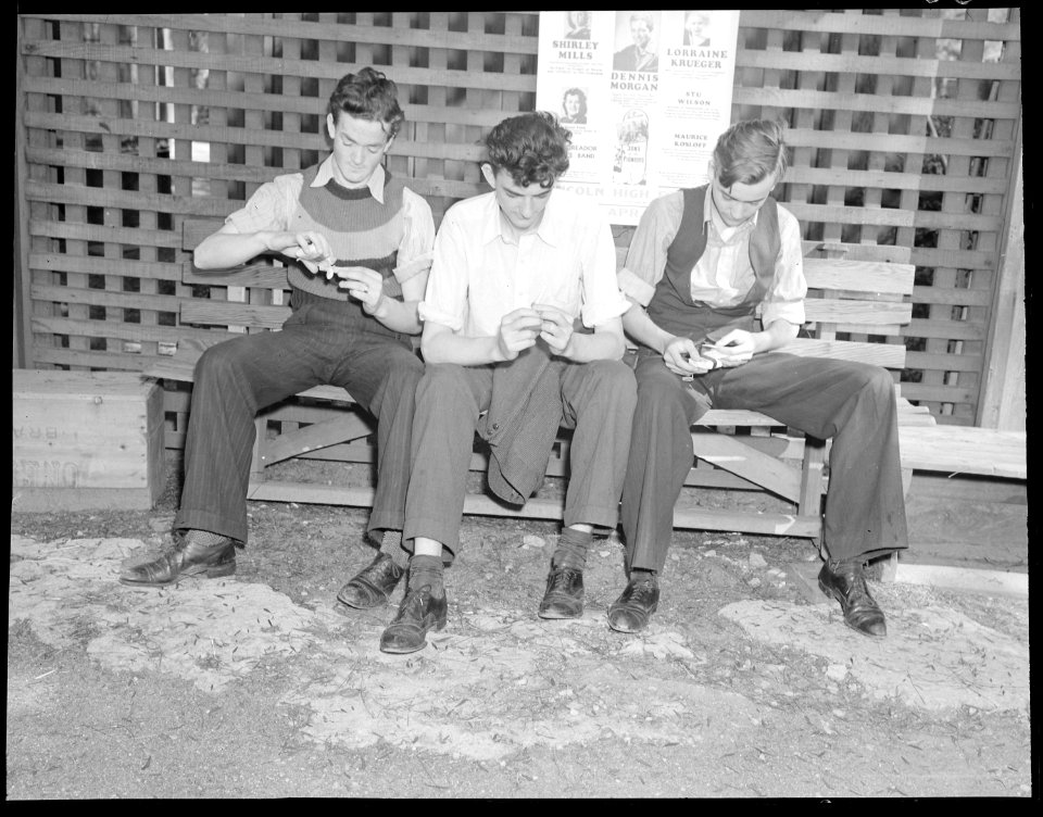 Los Angeles, California. On the Freights. Three youths from Cincinnati, Ohio are traveling together - NARA - 532084
