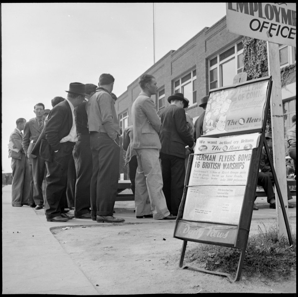 Los Angeles, California. Lockheed Employment. Newspaper headlines explain this line of prospective aircraft employees... - NARA - 532212