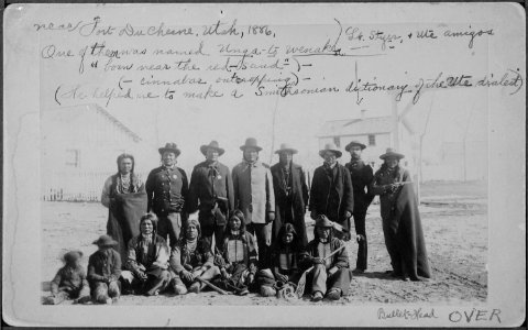 Lt. Styer, and Ute Amigos. Near Fort Duchesne, Utah,1886 - NARA - 533076