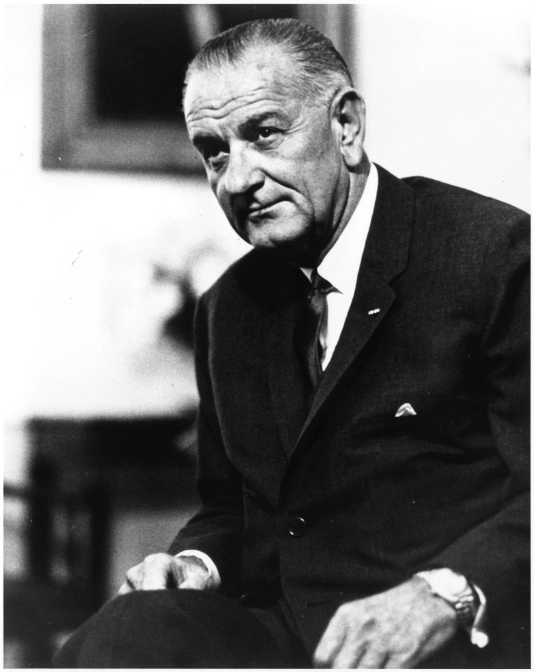 Lyndon B. Johnson. Waist length, seated - NARA - 518140