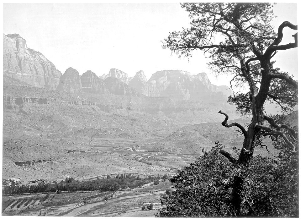 Ma-kun-to-wip Valley, Utah (Zion National Park (^)-West Temple on left. Old No. 103. Hillers photo (-s-R.T. Evans).... - NARA - 517753