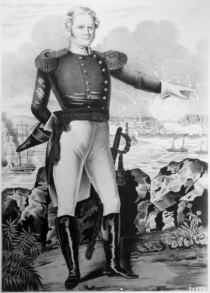 Major General Winfield Scott at Vera Cruz March 25, 1847. Copy of lithograph by Nathaniel Currier, 1847., ca. 1900 - 198 - NARA - 531098
