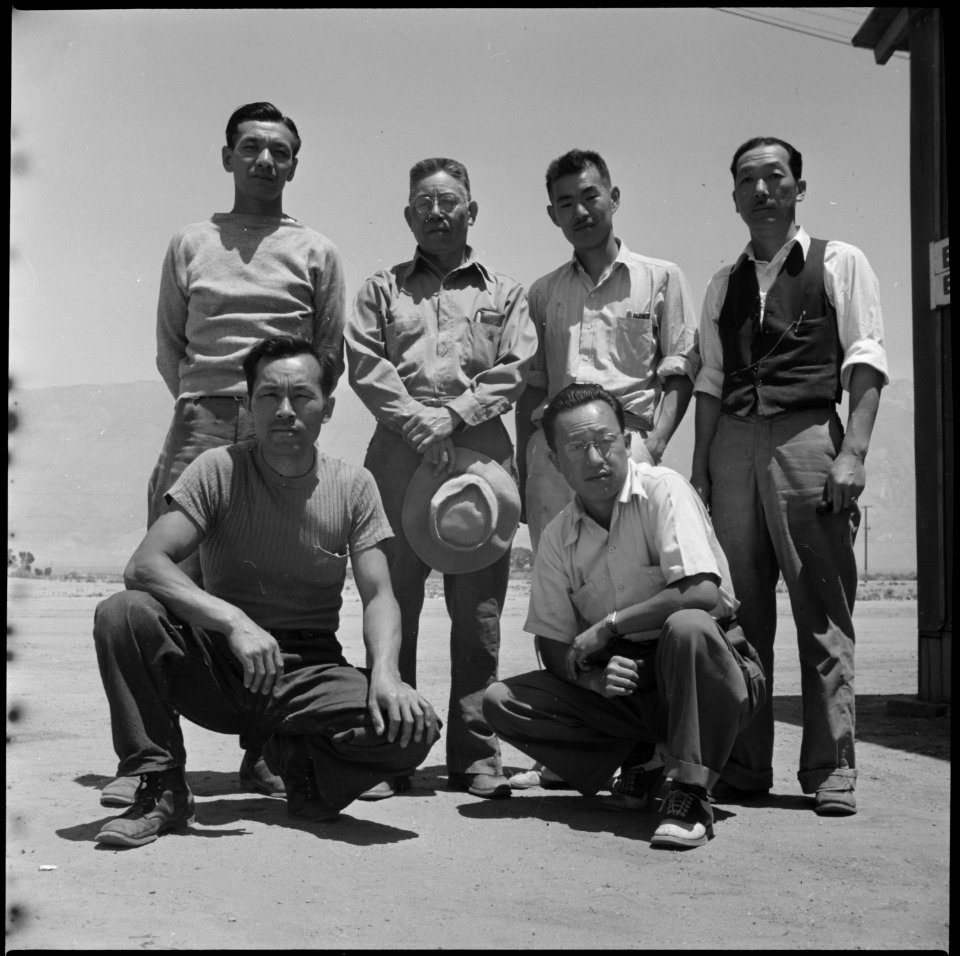 Manzanar Relocation Center, Manzanar, California. A group of Block Leaders who are drawing up the C . . . - NARA - 538534