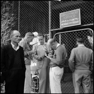 Los Angeles, California. Lockheed Employment. Making out preliminary applications. Appointments for tests will be... - NARA - 532202 photo