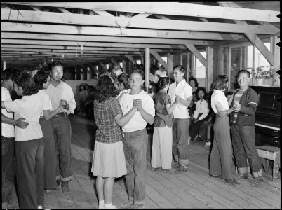 Manzanar Relocation Center, Manzanar, California. Dancing class in a girls' recreation hall at Manz . . . - NARA - 538485