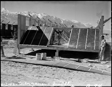 Manzanar Relocation Center, Manzanar, California. Construction begins at Manzanar, now a War Reloca . . . - NARA - 536843