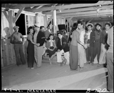 Manzanar Relocation Center, Manzanar, California. Dancing for recreation at Manzanar reception cent . . . - NARA - 536868