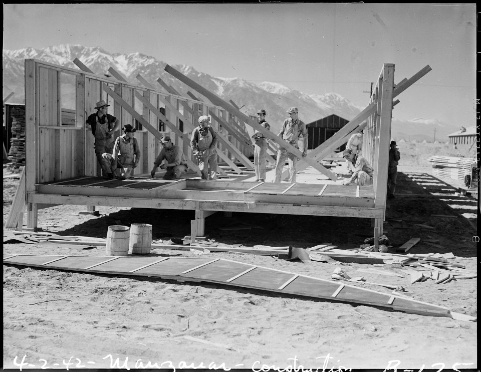 Manzanar Relocation Center, Manzanar, California. Construction begins at Manzanar, now a War Reloca . . . - NARA - 536873