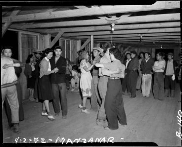 Manzanar Relocation Center, Manzanar, California. Dancing for recreation in the early days at Manza . . . - NARA - 536888