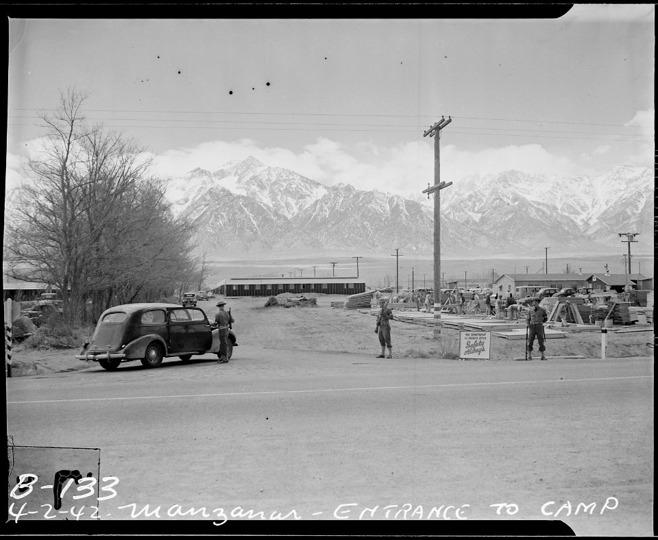 Manzanar Relocation Center, Manzanar, California. Entrance, during construction, of this War Reloca . . . - NARA - 536881