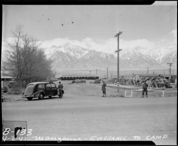 Manzanar Relocation Center, Manzanar, California. Entrance, during construction, of this War Reloca . . . - NARA - 536881