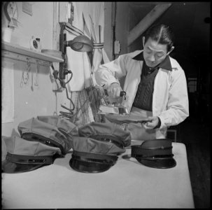Manzanar Relocation Center, Manzanar, California. Jack Toyo, former owner of a cleaning and dying w . . . - NARA - 536933