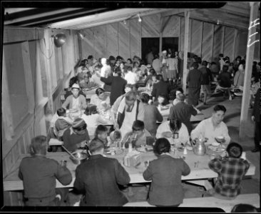 Manzanar Relocation Center, Manzanar, California. Mealtime at the Manzanar Relocation Center. Ever . . . - NARA - 536013