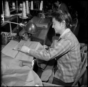 Manzanar Relocation Center, Manzanar, California. Mrs. Mary Nagao, former housewife from Los Angele . . . - NARA - 536931