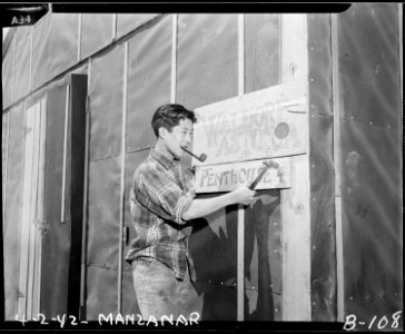 Manzanar Relocation Center, Manzanar, California. Not high above Park Avenue, New York City-but hig . . . - NARA - 536857
