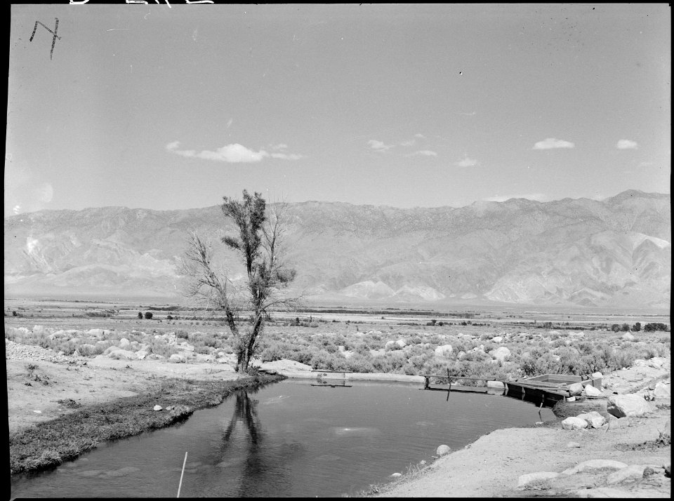 Manzanar Relocation Center, Manzanar, California. View of water reservoir at Manzanar, a War Reloca . . . - NARA - 538513