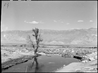 Manzanar Relocation Center, Manzanar, California. View of water reservoir at Manzanar, a War Reloca . . . - NARA - 538513 photo