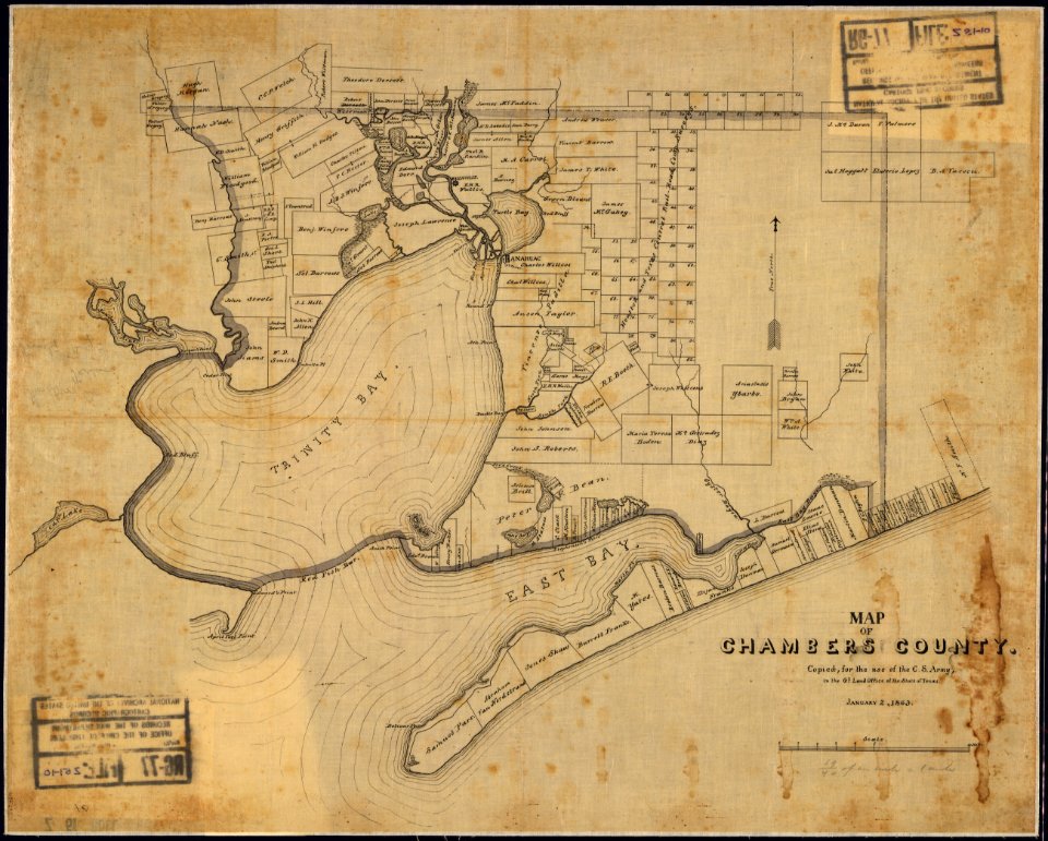 Map of Chambers County. Copied, for the use of the C. S. Army, in the Gl. Land Ofice of the State of Texas, January... - NARA - 305710