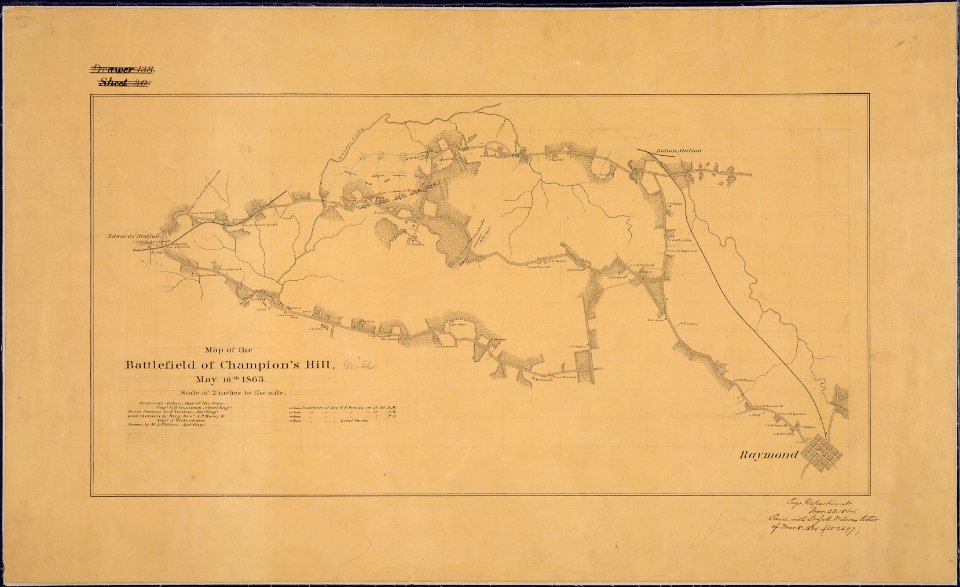 Map of the Battlefield of Champion's (sic) Hill, May 16th, 1863 ... Engineers' Office, Dept. of the Tenn., Capt. C.... - NARA - 305678