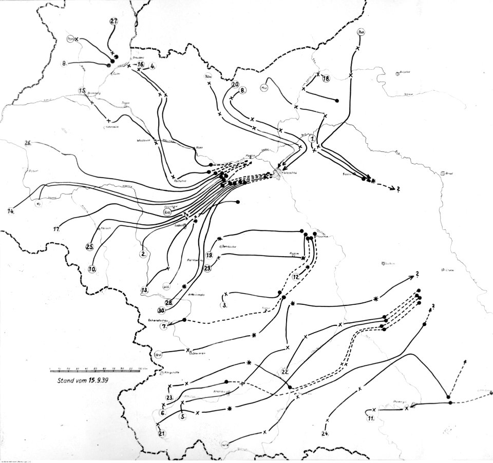 Mapa przedstawiająca działania armii polskiej we wrześniu 1939 roku (2-2)