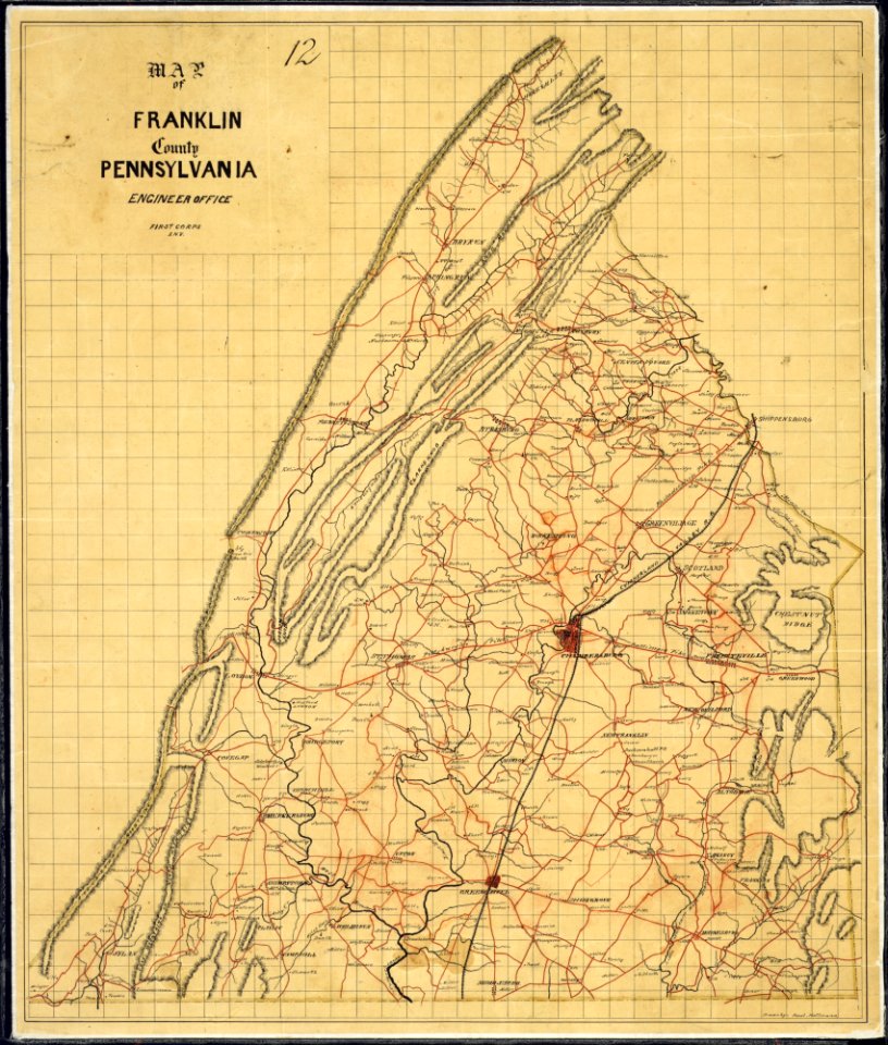 Map of Franklin County, Pennsylvania. Engineer Office, First Corps, A(rmy). N(orthern). V(irginia, Confederate).... - NARA - 305701