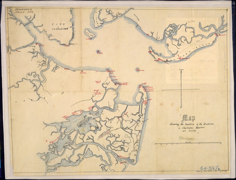 Map showing the location of the Batteries in Charleston Harbour and Vicinity. Traced by Henri Pechot (or Pichot), Co.... - NARA - 305803