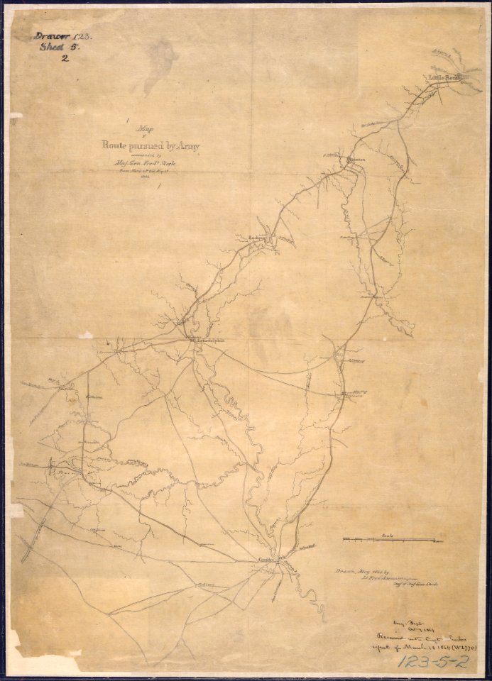Map of Route -from Little Rock to Camden via Arkadelphia, and return- pursued by Army commanded by - NARA - 305760