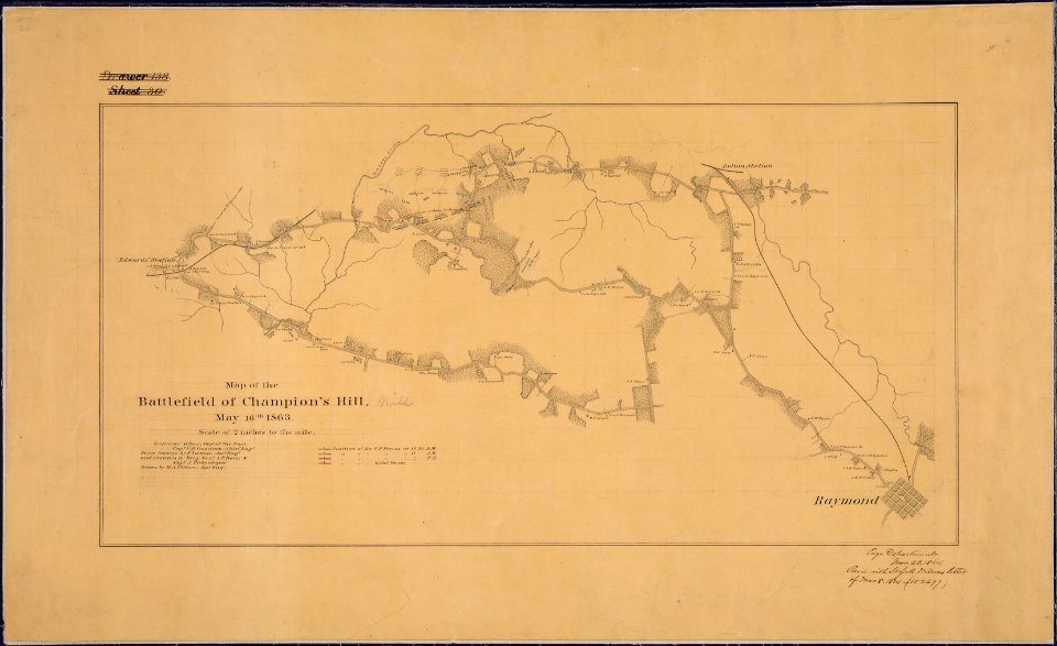Map of the Battlefield of Champion's (sic) Hill, May 16th, 1863 ... Engineers' Office, Dept. of the Tenn., Capt. C.... - NARA - 305678