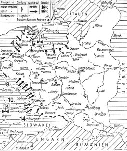 Mapka przedstawiająca miejsca ataków lotnictwa niemieckiego w czasie kampanii wrześniowej (2-83)