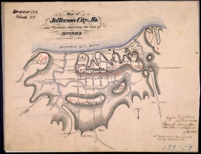 Map of Jefferson City, Mo., and Vicinity, showing the line of defenses. Wm. Hoelcke, Captn. & Addl. A. de. C.... - NARA - 305777