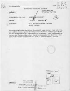 Memorandum from National Security Council staff member Thomas J. Barnes to Deputy National Security Adviser Brent... - NARA - 186693