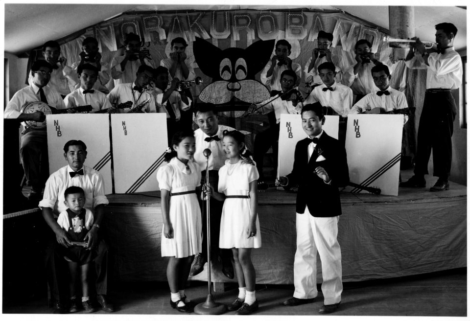 Minidoka Relocation Center, Hunt, Idaho. Norakuro band. This is called a harmonica band although h . . . - NARA - 539490