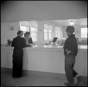 Minidoka Relocation Center, Minidoka, Washington. Hospital Series. Business office waiting room. . . . - NARA - 536544