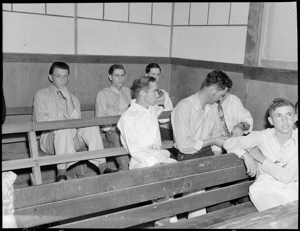 McFarland, Kern County, California. Rural youth, Religion. Young men's Sunday School in a Pentecostal church. Their... - NARA - 532168 photo