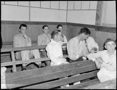 McFarland, Kern County, California. Rural youth, Religion. Young men's Sunday School in a Pentecostal church. Their... - NARA - 532168 photo