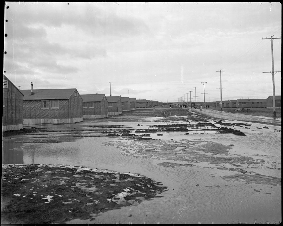 Minidoka Relocation Center. Mud from rain and melting snow - NARA - 536602