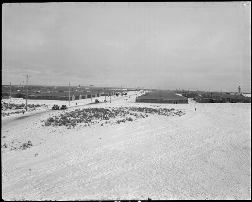 Minidoka Relocation Center. Winter time panarama view - NARA - 536570