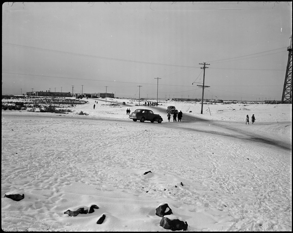 Minidoka Relocation Center. Winter time panarama view - NARA - 536571