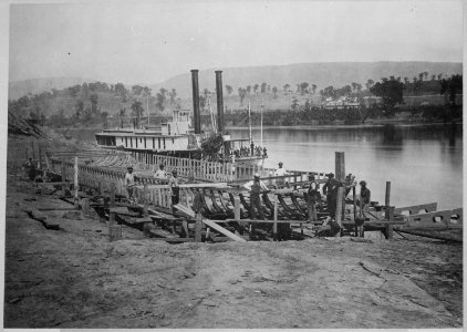 Men of the Quartermaster's Department building transport steamers on the Tennessee River at Chattanooga, 1864 - NARA - 533135