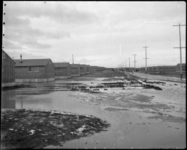 Minidoka Relocation Center. Mud from rain and melting snow - NARA - 536602