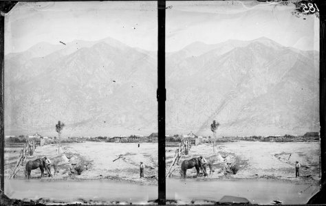 MORMON VILLAGE OF MONA BELOW FOOTHILLS OF NEBO PEAK OR MOUNT NEBO, FROM THE WEST WAHSATCH MOUNTAINS (SIC), UTAH - NARA - 523950 photo