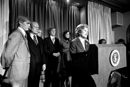 Mrs. Ford reads President Ford's concession speech - NARA - 5730760 photo