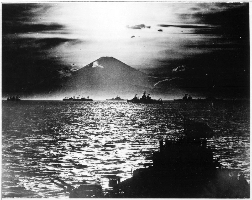 Mount Fujiyama, Japan as seen from the USS SOUTH DAKOTA in Tokyo Bay. - NARA - 520993