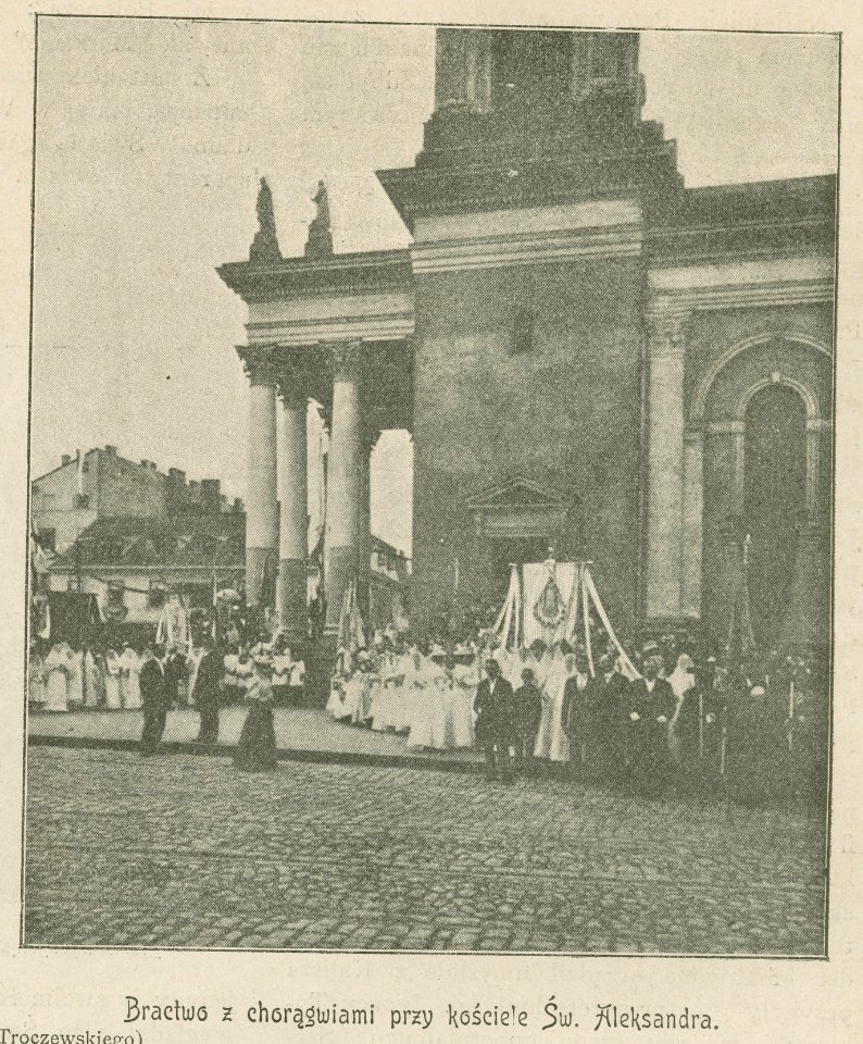 Najjaśniejsi Państwo w Warszawie Bractwa z chorągwiami przy kościele św. Aleksandra Podług fotogr.E. Troczewskiego (79478)