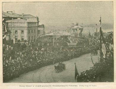 Najjaśniejsi Państwo w Warszawie Nowy Zjazd w chwili przejazdu Najjaśniejszych Państwa Podług fotogr. M. Puscha (79474)