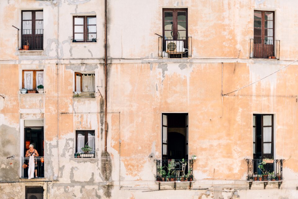 Windows balconies wall