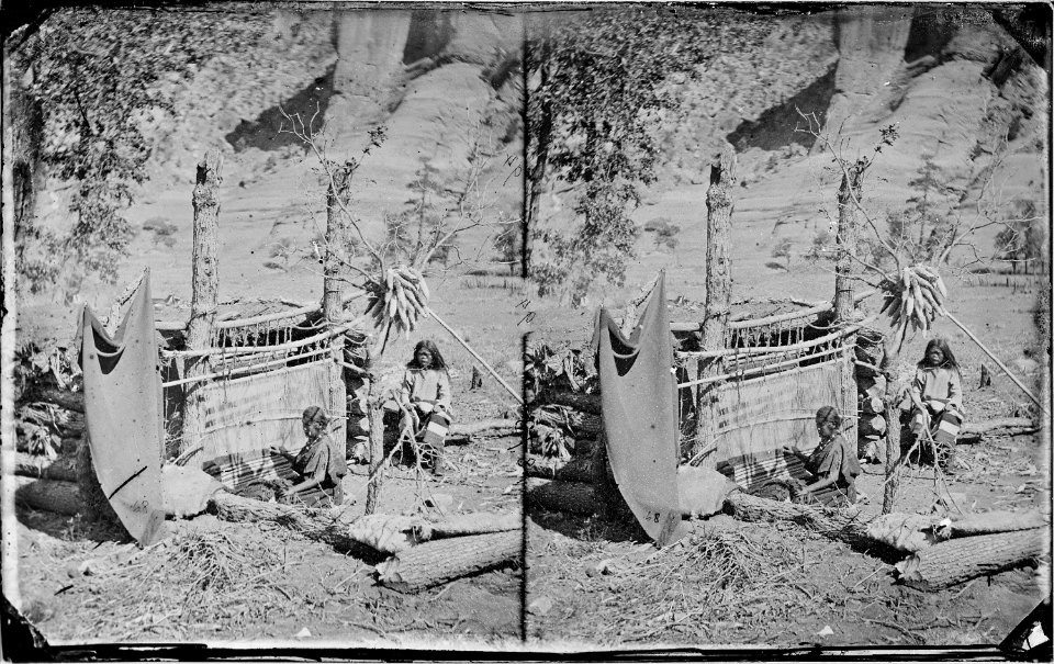 Navajoe Indians. Canyon de Chelle. Squaw weaving blankets. Arizona 1873 - NARA - 519791