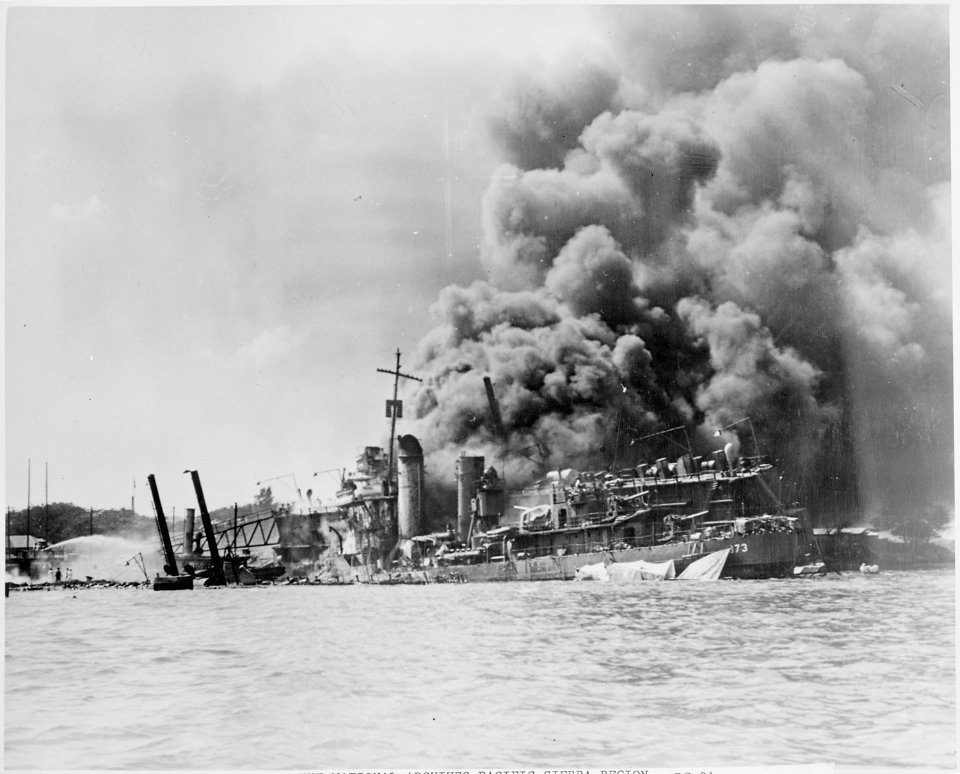 Naval photograph documenting the Japanese attack on Pearl Harbor, Hawaii which initiated US participation in World... - NARA - 295981