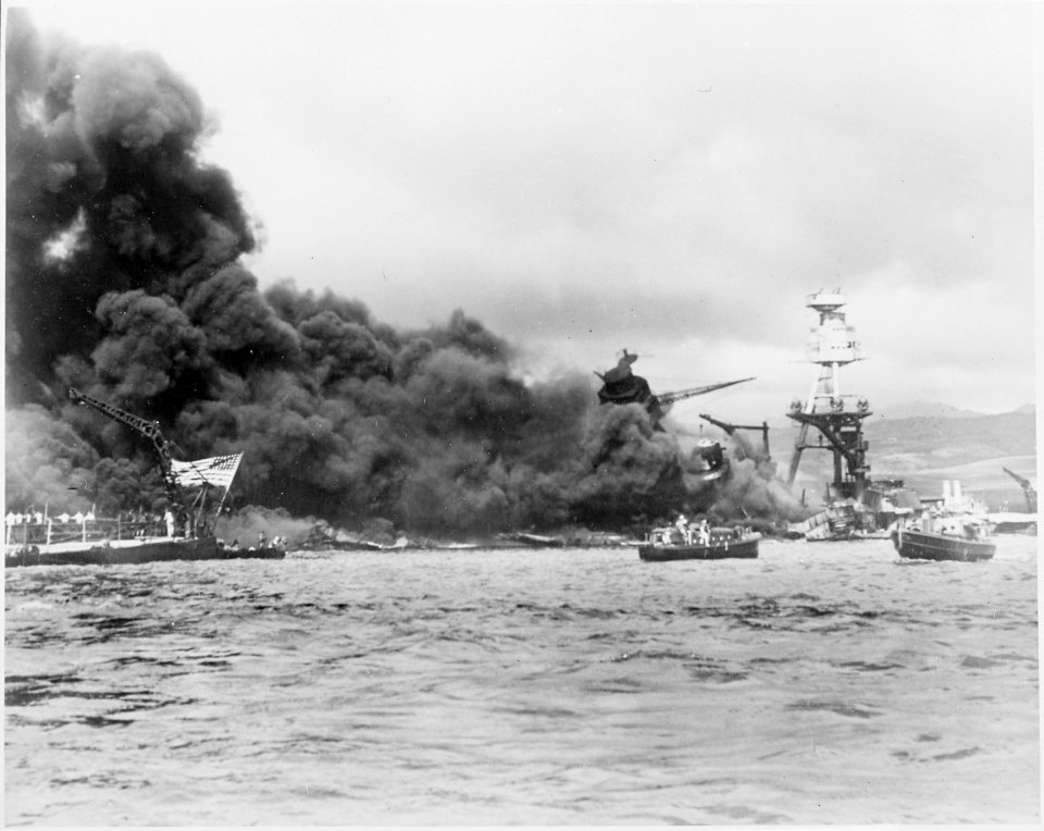 Naval photograph documenting the Japanese attack on Pearl Harbor, Hawaii which initiated US participation in World... - NARA - 295986
